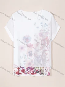 Wholesale Women's Casual Round Neck Half Sleeve Fake 2 Piece Floral Print Blouse, LIUHUA CLOTHING WHOLESALE