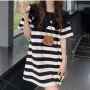 Wholesale Women's Casual Peter Pan Collar Striped Short Sleeve Short Tee Dress 611# preview