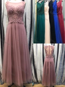 Wholesale Women's Glamorous Plain Bateau Neck Appliques Splicing Lace Pearl Decor Maxi Bridesmaid Dress, LIUHUA CLOTHING WHOLESALE