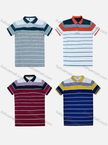 Wholesale Men's Casual Short Sleeve Button Front Striped Colorblock Polo Shirts, LIUHUA CLOTHING WHOLESALE