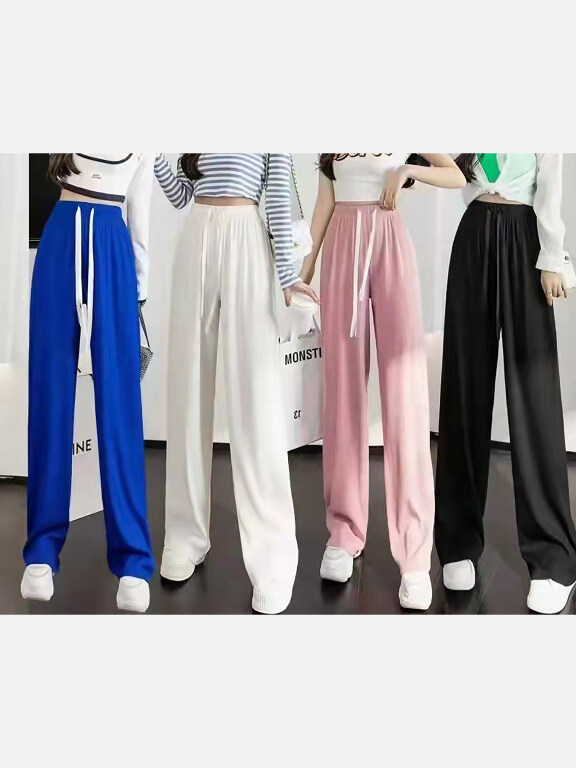 Women's Casual Drawstring Plain Wide Leg Pants, Clothing Wholesale Market -LIUHUA, Pants