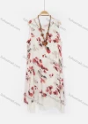 Wholesale Women's Scoop Neck Floral Layered Hem Midi Dress & Plain Cardigan & Clover Necklace 3-Piece Set 0597-4432# - Liuhuamall