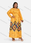 Wholesale Women's Vintage Plus Size Long Sleeve Retro Print Maxi Dress With Belt - Liuhuamall