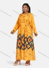 Wholesale Women's Vintage Plus Size Long Sleeve Retro Print Maxi Dress With Belt - Liuhuamall