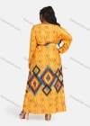 Wholesale Women's Vintage Plus Size Long Sleeve Retro Print Maxi Dress With Belt - Liuhuamall