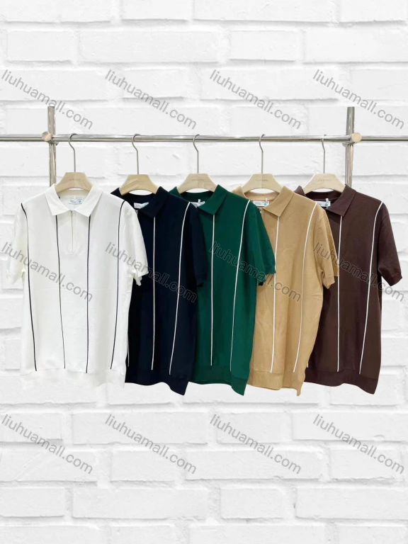 Wholesale Men's Casual Striped Quarter Zip Short Sleeve Henley Shirt C72042#