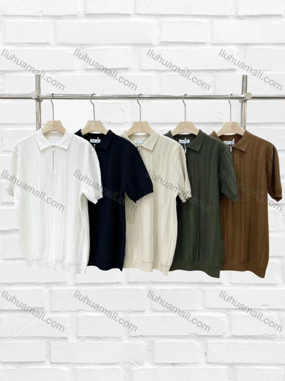 Wholesale Men's Casual Plain Ribbed Quarter Zip Short Sleeve Henley Shirt C72081#