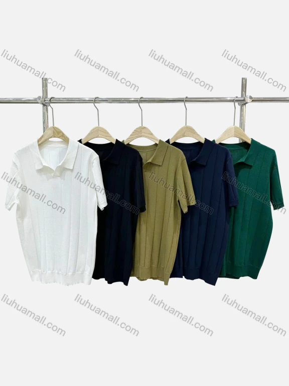 Wholesale Men's Casual Plain Texture Short Sleeve Henley Shirt C72106#