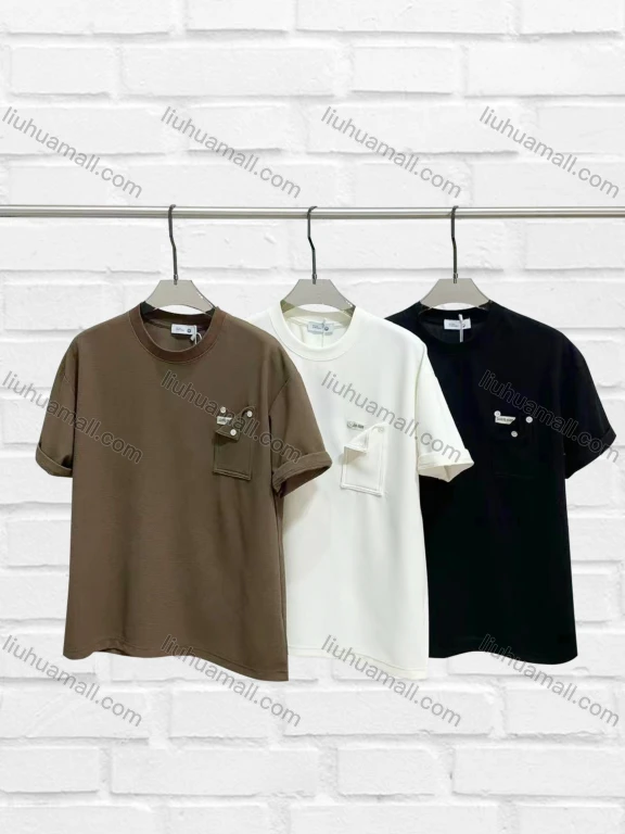 Wholesale Men's Casual Plain Round Neck Short Sleeve Patch Pocket T-shirts D6365#