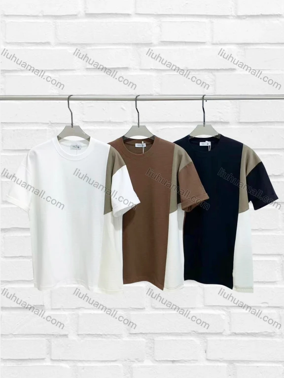 Wholesale Men's Casual Colorblock Round Neck Drop Shoulder Short Sleeve T-shirts D6371#