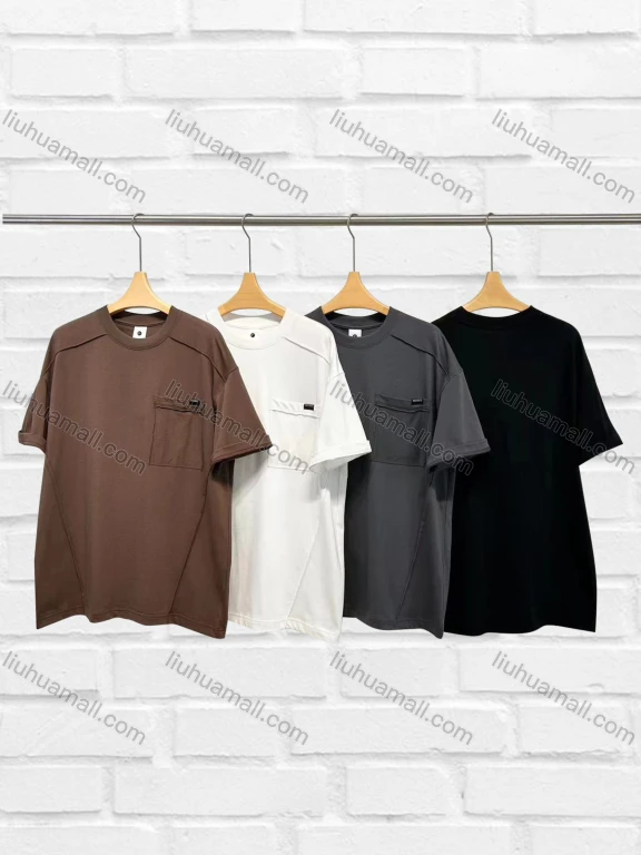 Wholesale Men's Casual Plain Round Neck Patch Pocket Drop Shoulder Short Sleeve T-shirts N8067#