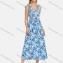 Wholesale Women's Casual Ruched Plant Print Shirred Lace Up Straps Maxi Cami Dress preview