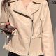 Women's Casual Lapel Long Sleeve Zipper Leather Jacket  Beige Clothing Wholesale Market -LIUHUA
