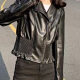 Women's Casual Lapel Long Sleeve Zipper Leather Jacket Black Clothing Wholesale Market -LIUHUA