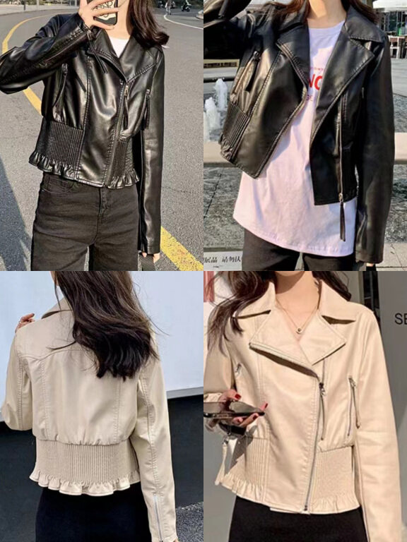 Women's Casual Lapel Long Sleeve Zipper Leather Jacket, Clothing Wholesale Market -LIUHUA, leather%20jackets