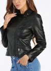 Wholesale Women's Fashion Lapel Zipper Crop Leather Jacket - Liuhuamall