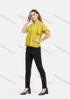 Wholesale Women's Chiffon Mock Neck Keyhole Layer Sleeve Crop Shoulder Mock Neck Blouse 1858# - Liuhuamall