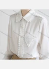 Wholesale Women's Casual Long Sleeve Collared Button Down Pearl Decor Pleated Plain Shirts 969138# - Liuhuamall