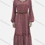 Wholesale Women's Casual Turn-down Collar Puff Sleeve Allover Print Ruffle Hem Midi Dress With Belt preview