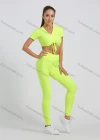 Wholesale Women's V Neck Tie Front Crop Top With High Waist Legging Sporty 2 Piece Set - Liuhuamall