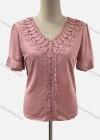 Wholesale Women's Casual V Neck Short Sleeve Appliques Knit Blouse - Liuhuamall