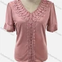 Wholesale Women's Casual V Neck Short Sleeve Appliques Knit Blouse preview