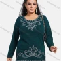 Wholesale Women's Elegant Round Neck Long Sleeve Floral Embroidery Slit Hem Knit Top preview