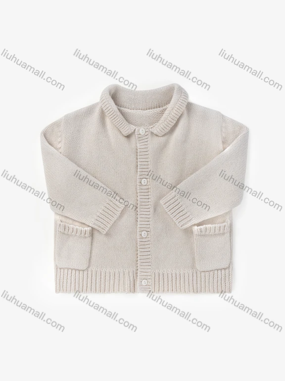 Wholesale Baby's Lapel Long Sleeve Dual Pockets Button Front Sweater Cardigan