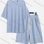Wholesale Men's Casual Round Neck Plain Letter Short Sleeve Drop Shoulder Tee & Drawstring Pocket Shorts 2 Piece Set preview