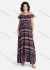 Wholesale Women's Casual Vintage Print Ruffle Trim Off Shoulder Ruffle Hem Maxi Dress - Liuhuamall