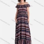 Wholesale Women's Casual Vintage Print Ruffle Trim Off Shoulder Ruffle Hem Maxi Dress preview