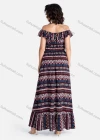 Wholesale Women's Casual Vintage Print Ruffle Trim Off Shoulder Ruffle Hem Maxi Dress - Liuhuamall