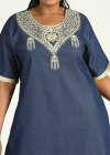 Wholesale Women's Plus Size 3/4 Sleeve Round Neck Embroidery Denim Kaftan Maxi Dress - Liuhuamall