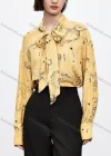 Wholesale Women's Fashion Tie Neck Long Sleeve Baroque Print Button Down Shirt 574558# - Liuhuamall