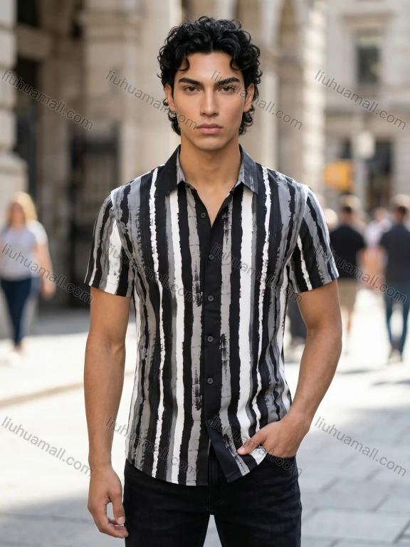 Wholesale In Stock Men's Slim Fit Striped Short Sleeve Shirt | Trendy Casual Formal Fashion Button - Down Shirts for Men