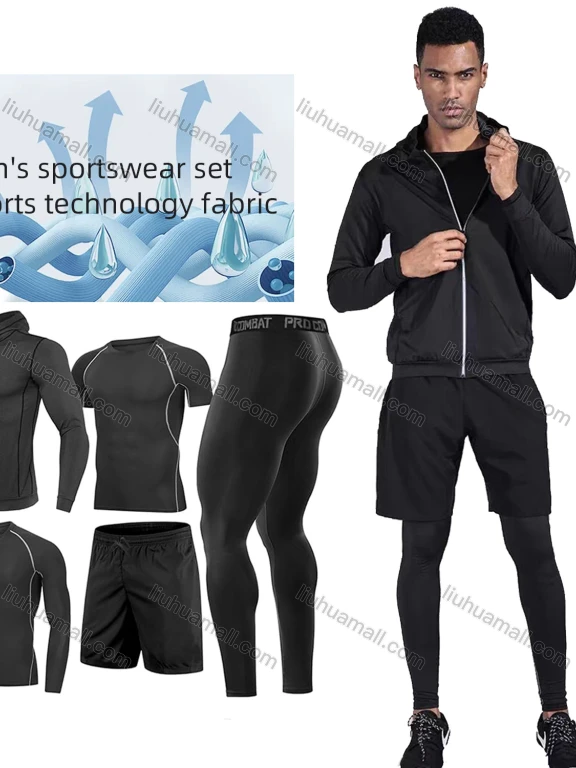 Wholesale Men's Sports Suit Fitness Outdoor Running Tight-Fitting & Training Quick Dry 5-Piece Set