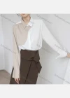 Wholesale Women's Casual Long Sleeve Collared Button Down Colorblock Splicing Plain Shirts 294547# - Liuhuamall