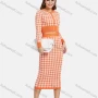 Wholesale Women's Plaid Long Sleeve Button Down Crop Top Knit 2 Piece Sets 2131# preview