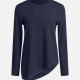 Women's Casual Long Sleeve Crew Neck Plain Fake 2-piece Asymmetrical Hem Blouse 2# Clothing Wholesale Market -LIUHUA
