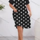 Wholesale Women's Milk Silk Polka Dot Print Short Sleeve Crew Neck Lounge Midi Nightdress DM1317-03# Black Clothing Wholesale Market Liuhua
