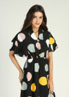Wholesale Women's V Neck Ruffle Layered Sleeve Polka Dots Print Button Front Maxi Dress - Liuhuamall