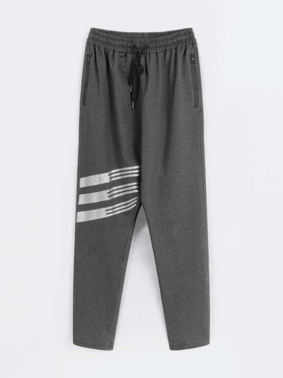 Men's Sporty Plain Reflective Stripes Drawstring Zipper Pockets Pants, Clothing Wholesale Market -LIUHUA, MEN, Pants-Trousers