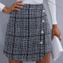 Wholesale Women's Woolen Elastic Waist Button Decor Short Skirt K21015X# preview