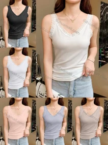 Wholesale Women's Casual Plain Ribbed Lace Trim Slim Fit Cami Top, LIUHUA CLOTHING WHOLESALE