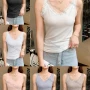 Wholesale Women's Casual Plain Ribbed Lace Trim Slim Fit Cami Top preview