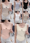 Wholesale Women's Casual Letter Print Crew Neck Ribbed Slim Fit Tank Top - Liuhuamall