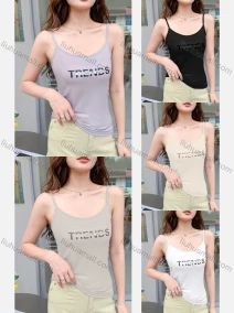 Wholesale Women's Casual Letter Print Ribbed Slim Fit Cami Top, LIUHUA CLOTHING WHOLESALE