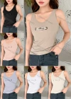 Wholesale Women's Casual Letter Print Ribbed Slim Fit Tank Top - Liuhuamall