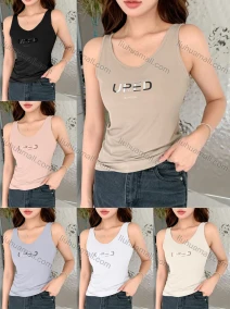 Wholesale Women's Casual Letter Print Ribbed Slim Fit Tank Top, LIUHUA CLOTHING WHOLESALE