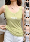 Wholesale Women's Casual Scoop Neck Letter Print Ribbed Slim Fit Tank Top - Liuhuamall